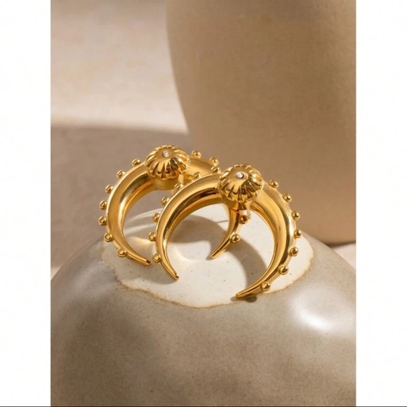 Bold Gold Crescent Hoop Earrings – Stainless Steel - Picture 6 of 14